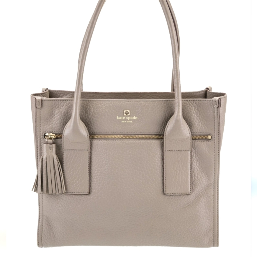 Kate Spade Southport Avenue Gray Pebbled Leather Tote Bag with Tassel